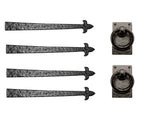 Rustic Series Fleur de Lis End 20" Aluminum Strap Hinges & Door Ring Set