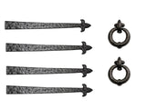 Rustic Series 20" Fleur de Lis End Aluminum Strap Hinges & LIS Style Door Rings