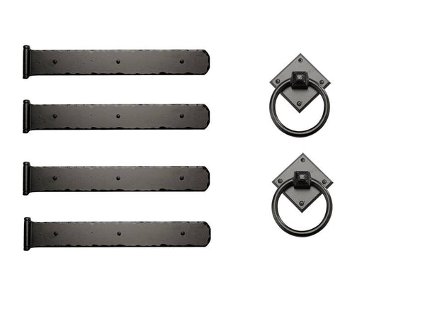 Rustic Series 24" Mission Strap Hinges with Diamond Ring Pulls Kit