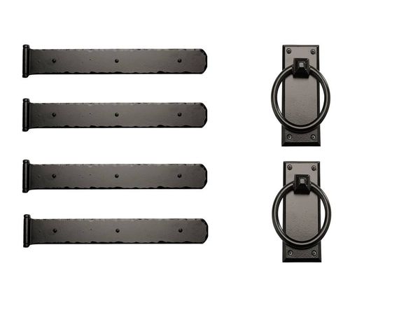 Rustic Series 17-1/2" Mission Style Decorative Strap Hinges with Ring Pulls